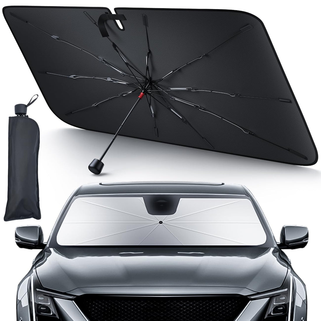 Aomiker Car Windshield Sun Shade Umbrella - [10 Fiberglass Ribs] Foldable Front Window Sunshade, 5 Layers UV Block ...