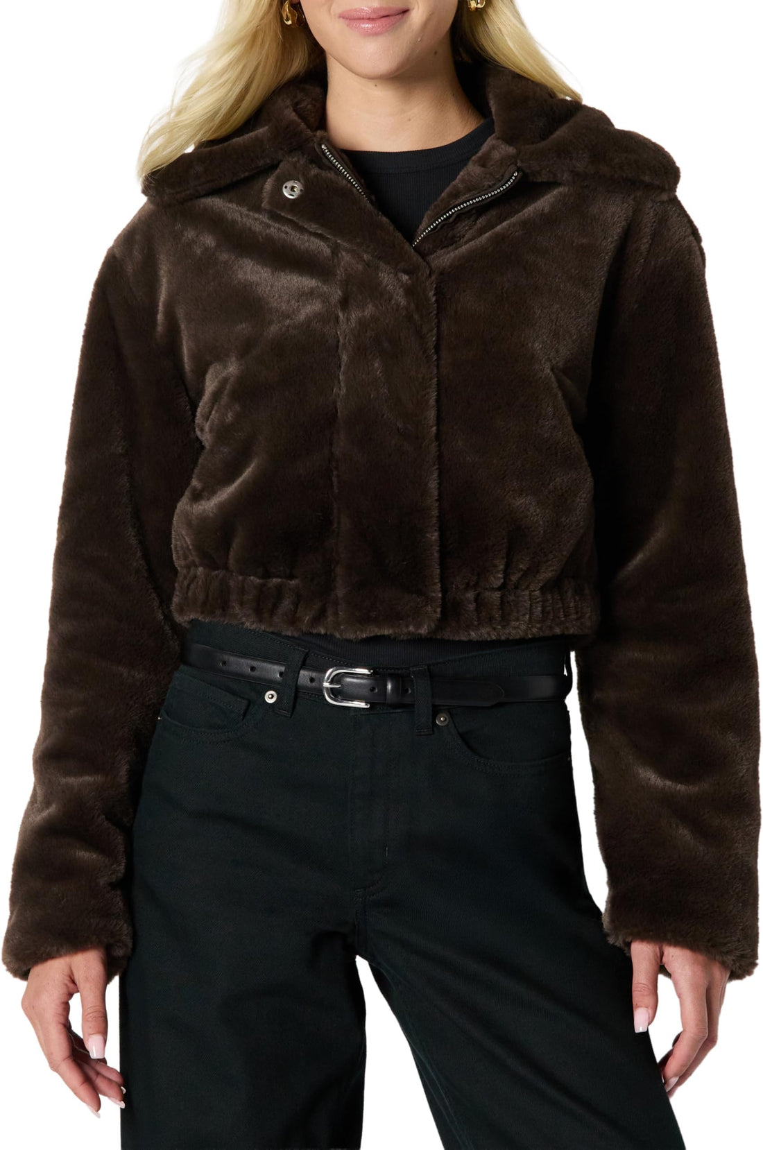 Amazon Essentials Women's Oversized-Fit Cropped Faux Fur Jacket with Collar