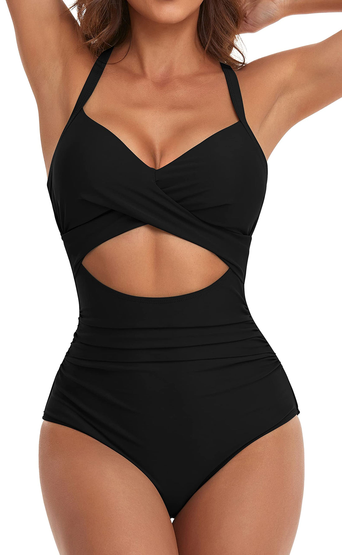 Eomenie Women's One Piece Swimsuits Tummy Control Cutout High Waisted Bathing Suit Wrap Tie Back 1 Piece ...