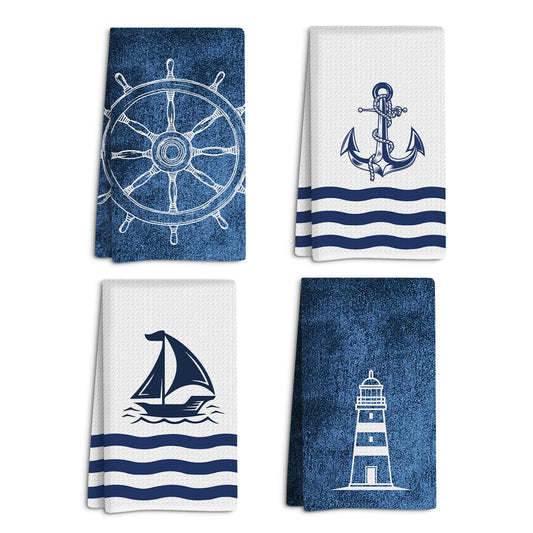 Nautical Hand Towels Set for Coastal Bathroom and Kitchen Decor