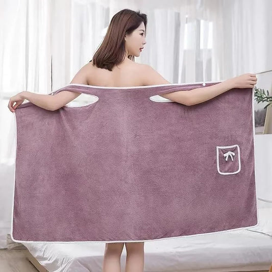 Soft Velvet Bath Towel Wrap with Pocket