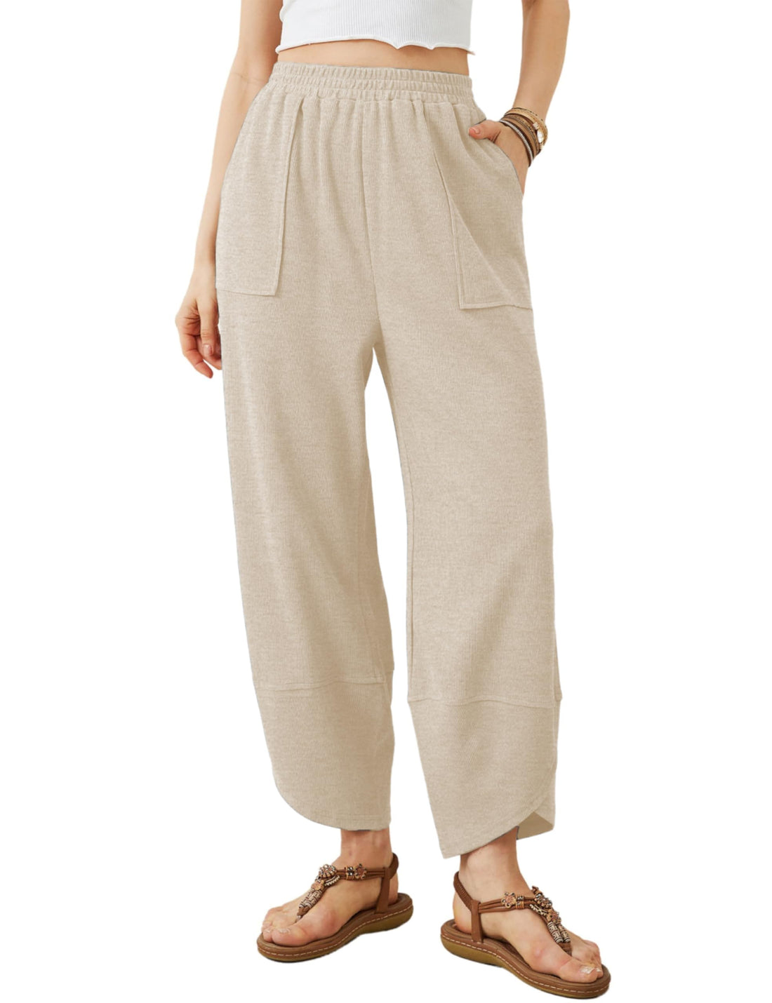 Comfortable, Relaxed-Fit Palazzo Pants with Elastic Waist and Pockets.