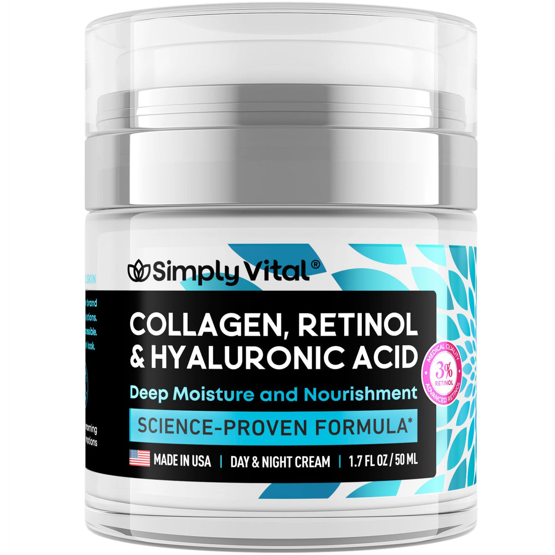 SimplyVital Collagen, Retinol ⁘ Hyaluronic Acid Cream - Anti-Aging Face Moisturizer for Face, Neck...