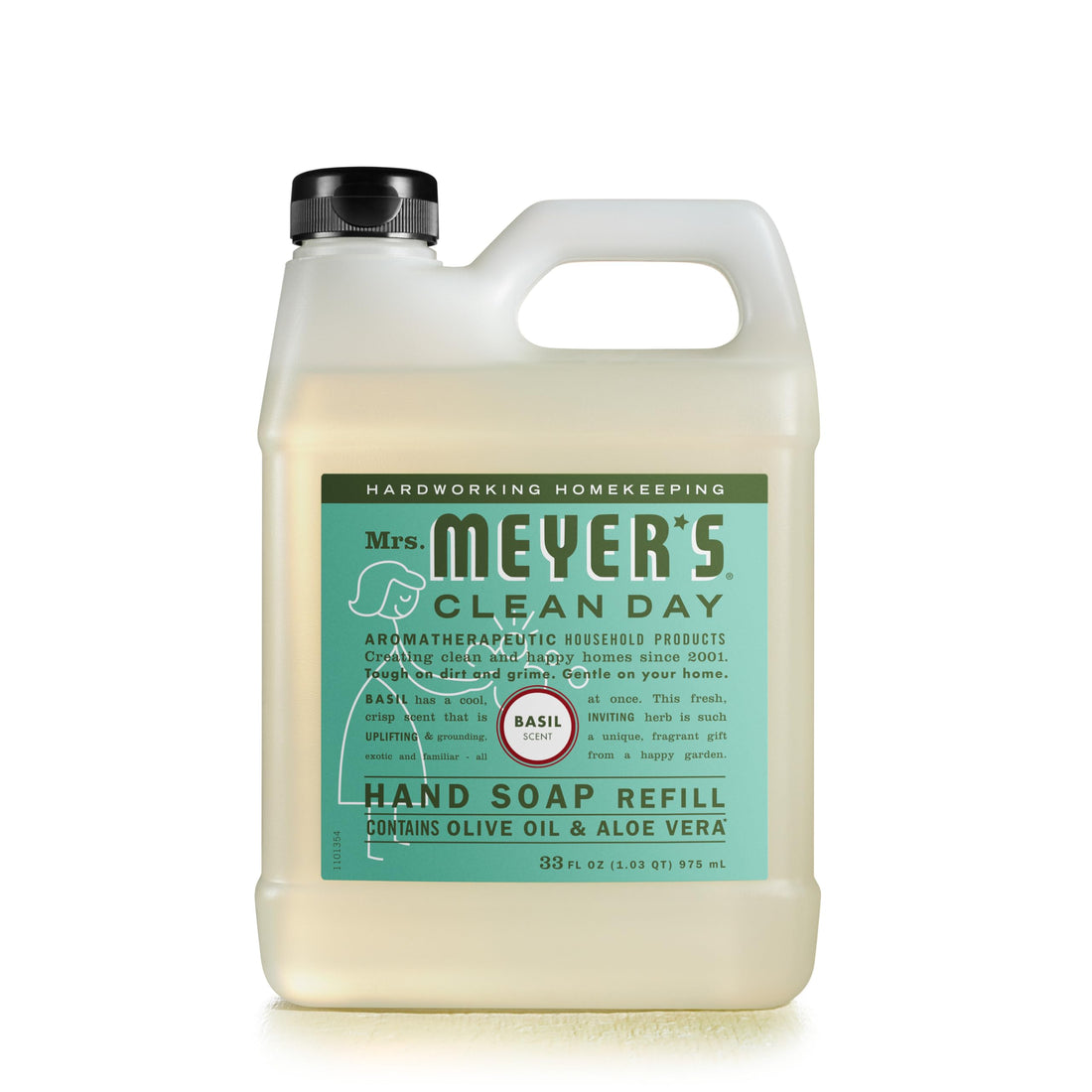 MRS. MEYER'S CLEAN DAY Hand Soap Refill, Made with Essential Oils, Biodegradable Formula, Basil, 3...