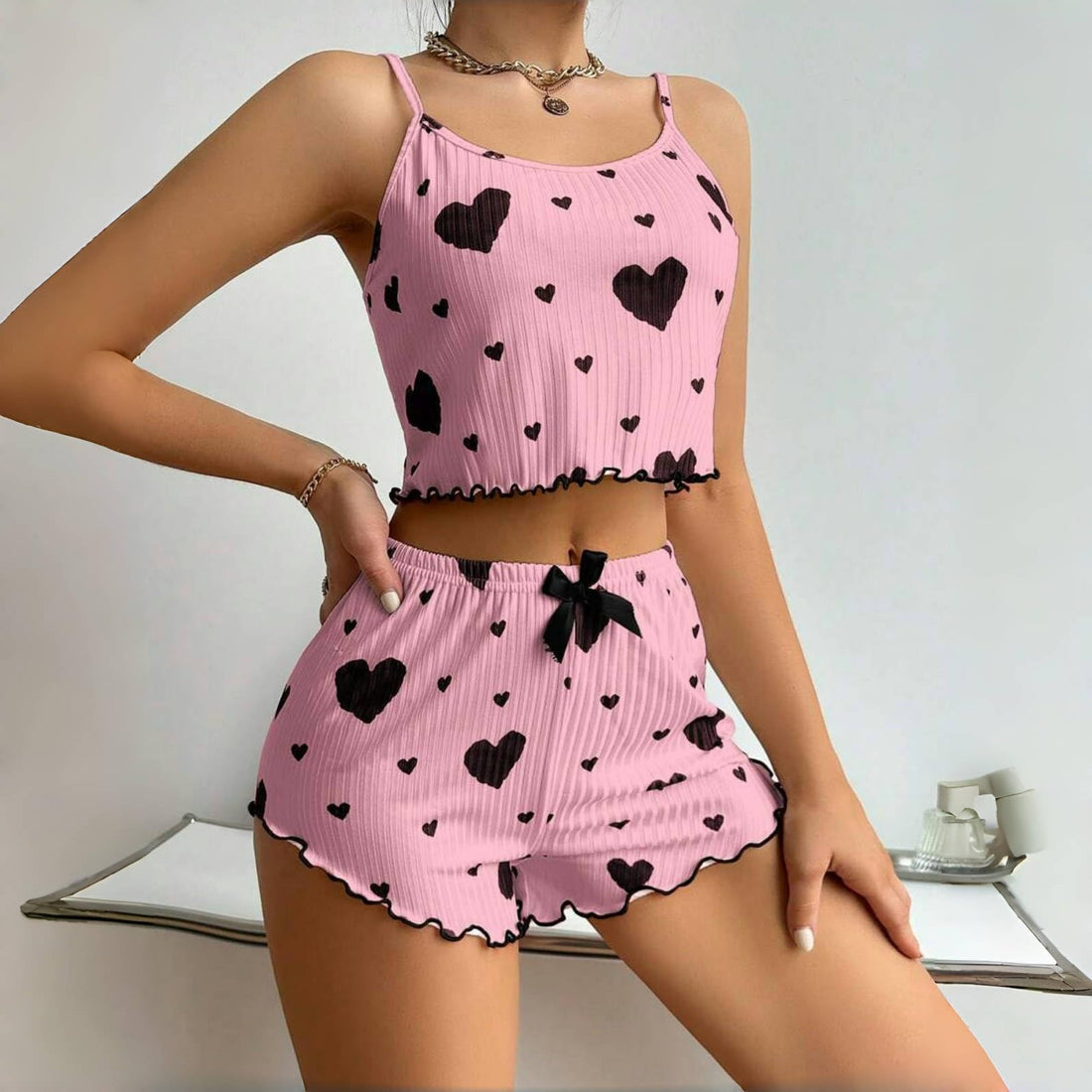 Sexy Pink 2-Piece Pajama Set for Women