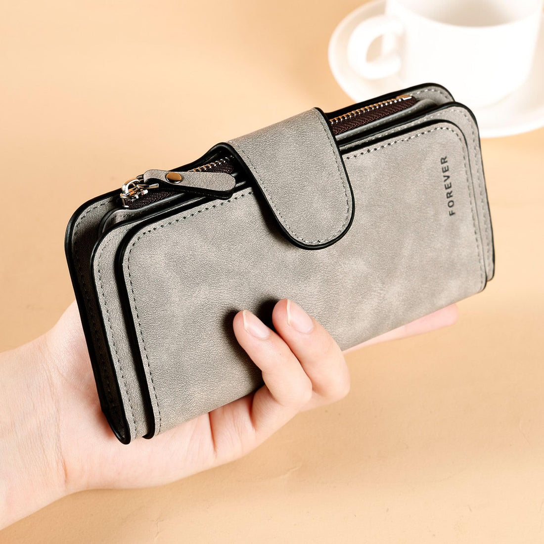 Grey Small Leather Wallets for Women