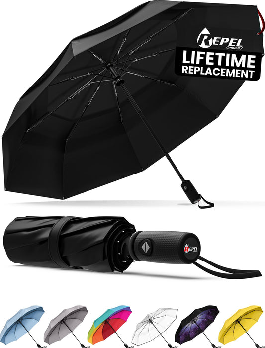 Windproof Travel Umbrella with Auto Open and Durable Fiberglass Frame