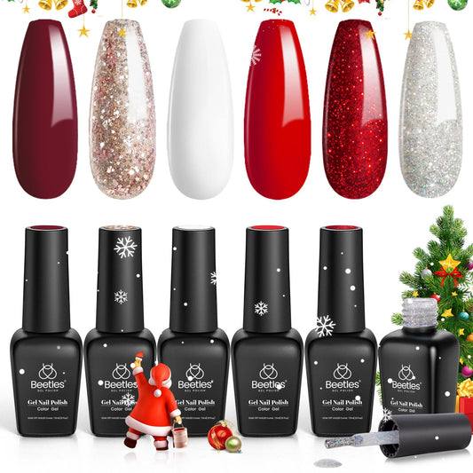 Winter Wonderland Gel Nail Polish Kit with Glittering Candy Cane Red.