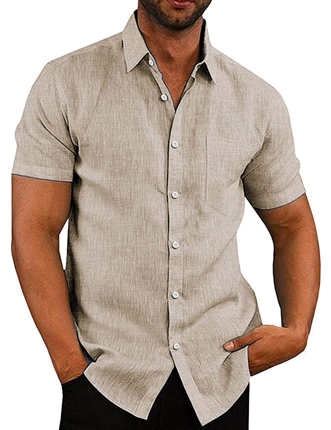 COOFANDY Men's Linen Shirts Casual Button Down Short Sleeve Summer Beach Shirt Hawaiian Vacation ...