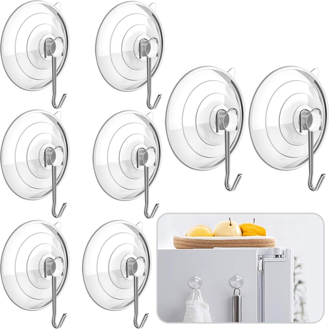 Suction Cup Hooks with Stainless Steel Hooks - 15 Pack Clear Medium Size Hooks