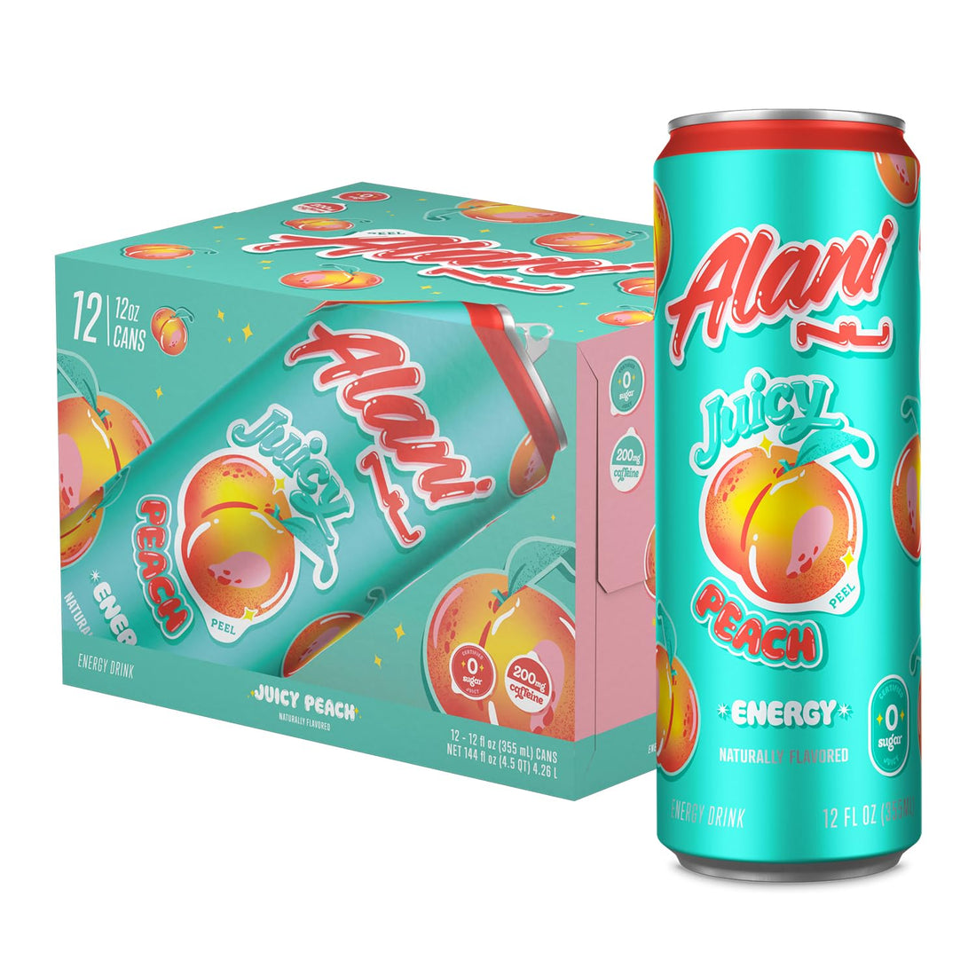 Alani Nu JUICY PEACH Sugar Free, Low Calorie Energy Drinks | 200mg Caffeine | Biotin B Vitamins | ...