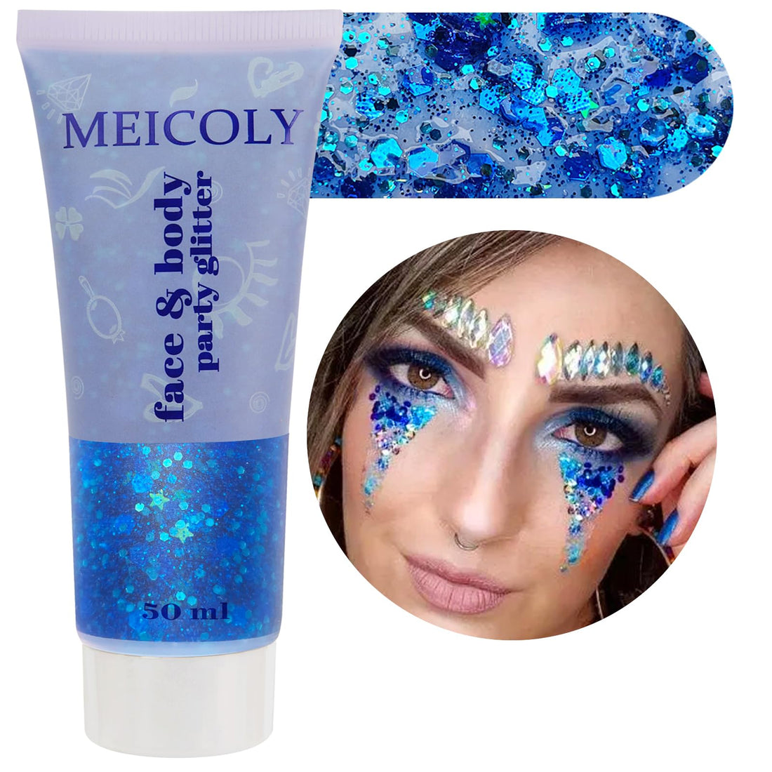 MEICOLY Blue Face Body Glitter,Halloween Face Glitter Gel,Festival Rave Accessories,Patriotic ...