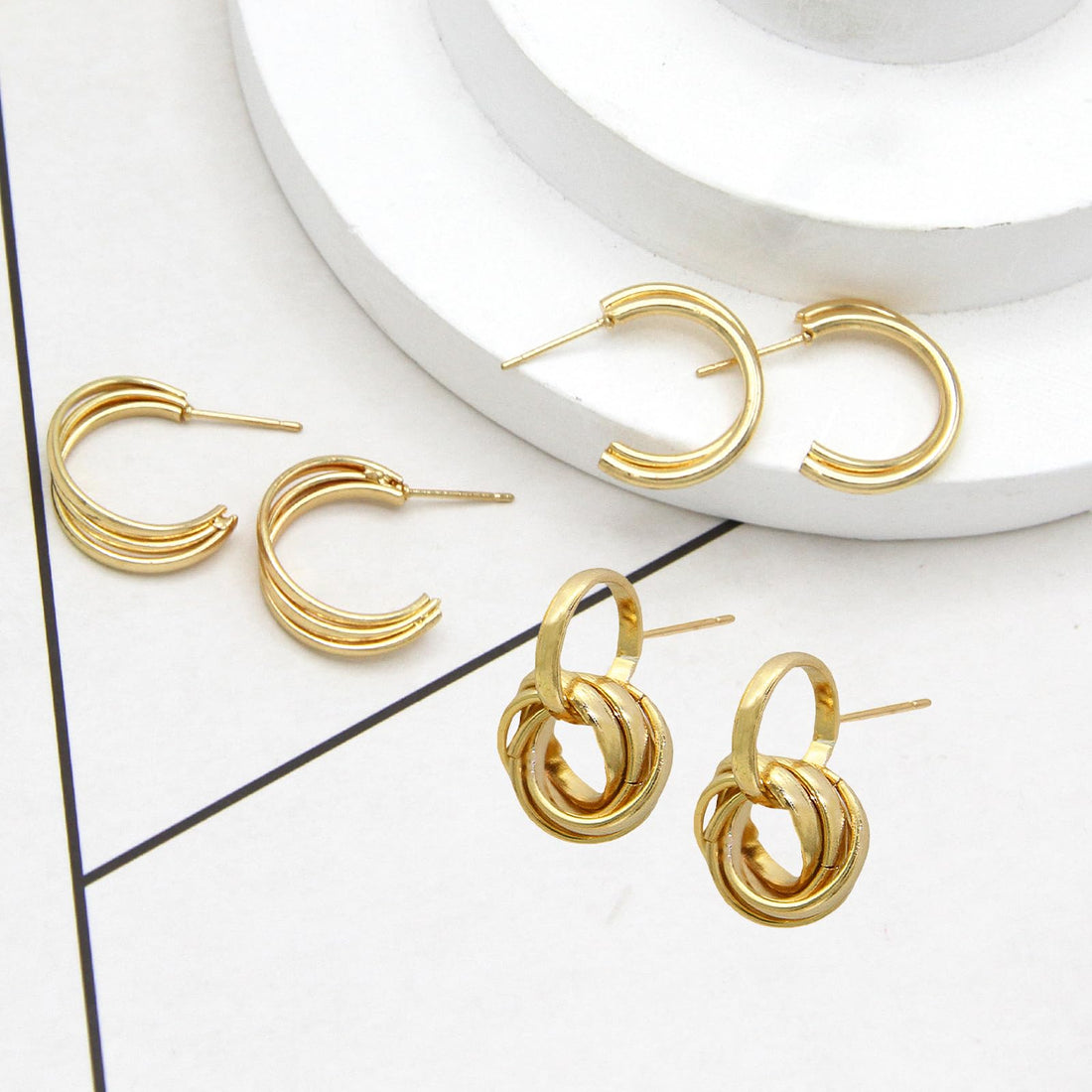3-Pair Set of Gold Hoop Earrings for Women