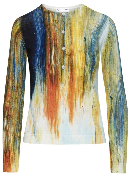 Oscar de la Renta, Abstract Brushstroke Printed Cardigan.