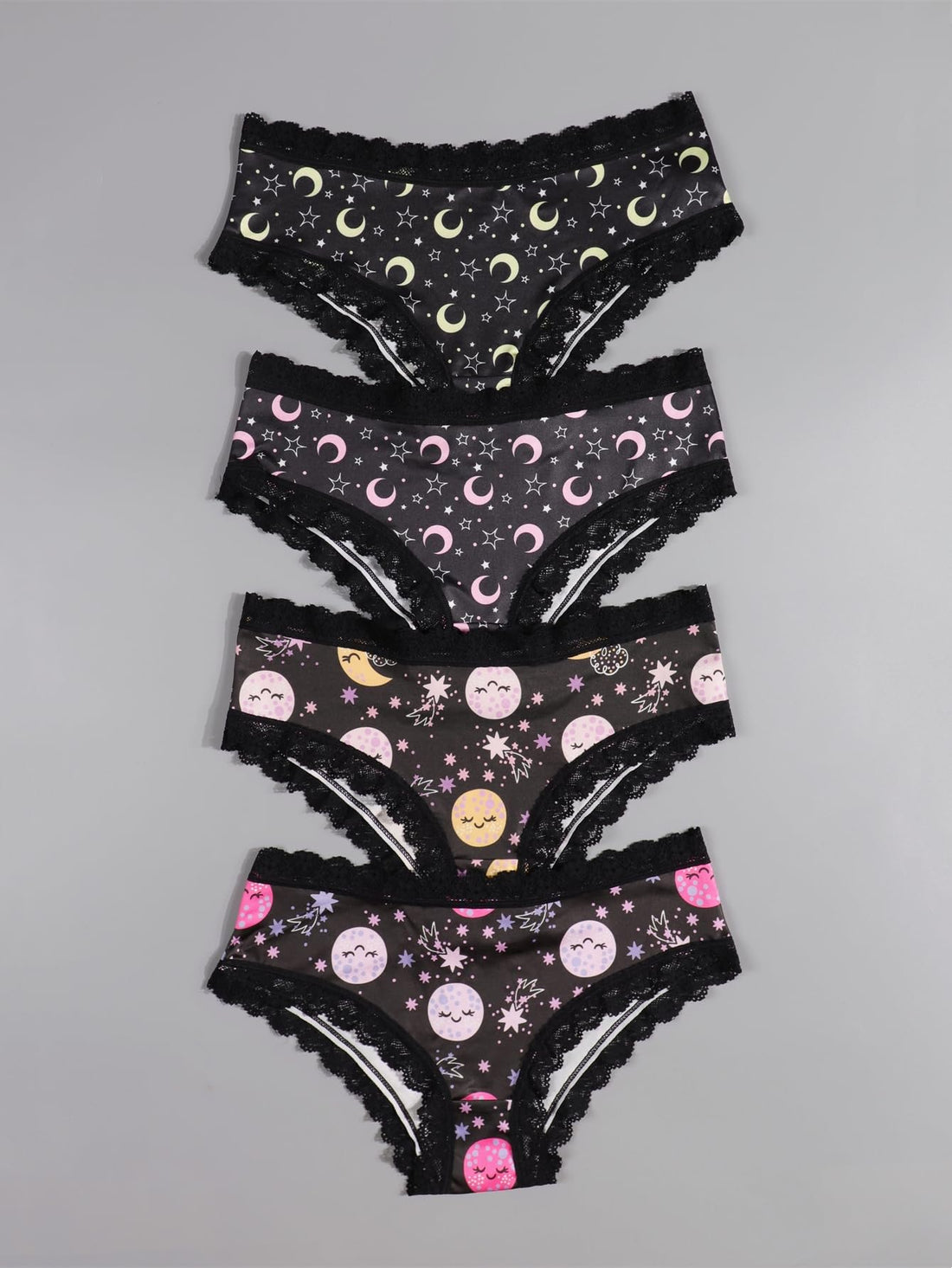 Romantic Contrast Lace Star Moon Print Panties