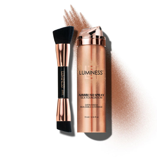 LUMINESS Silk Airbrush Spray Foundation ⁘ Buffing Brush Kit – Full Coverage Foundation ⁘ Dual-Side...