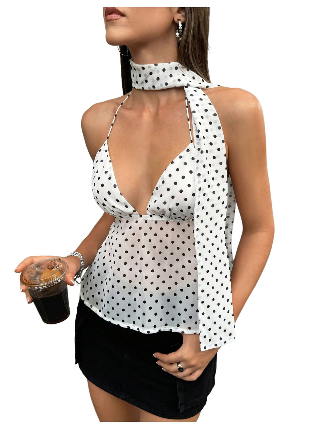 Polka Dot Halter Tops for Women - Sexy Y2K Fashion Spaghetti Strap Camisole