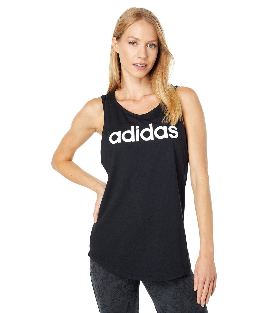 Adidas Women's Linear Tank Top in Black and White Large.