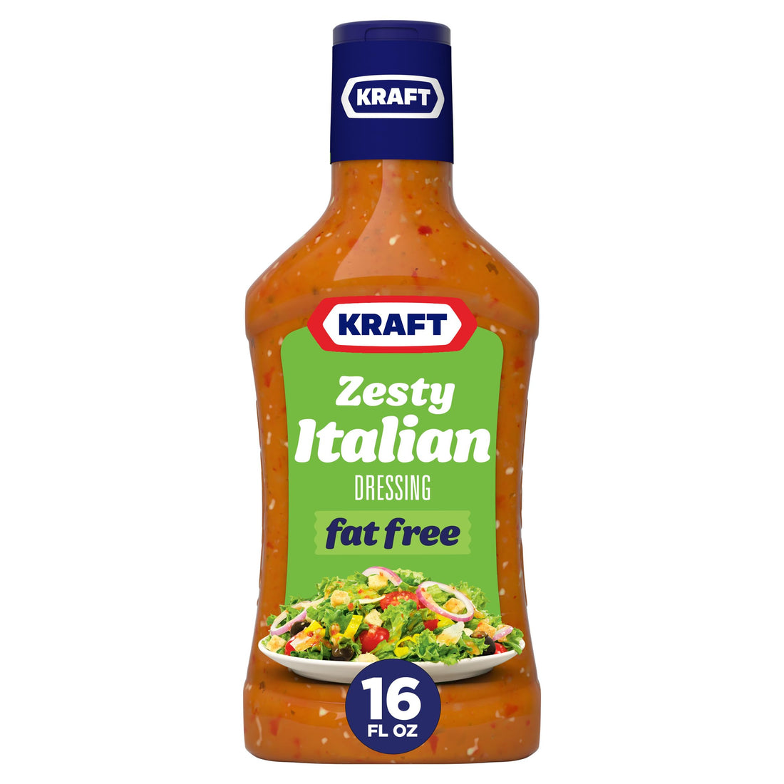 Fat-Free Zesty Italian Kraft Salad Dressing, 16 oz Bottle.