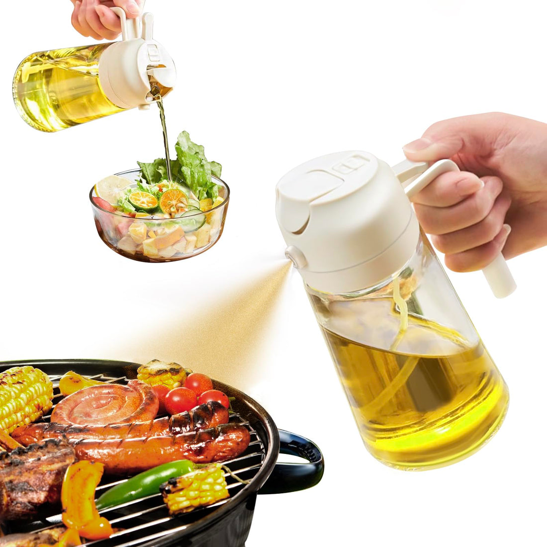 YARRAMATE Oil Sprayer for Cooking, 2 in 1 Olive Oil Dispenser Bottle for Kitchen, 16oz/470ml ...