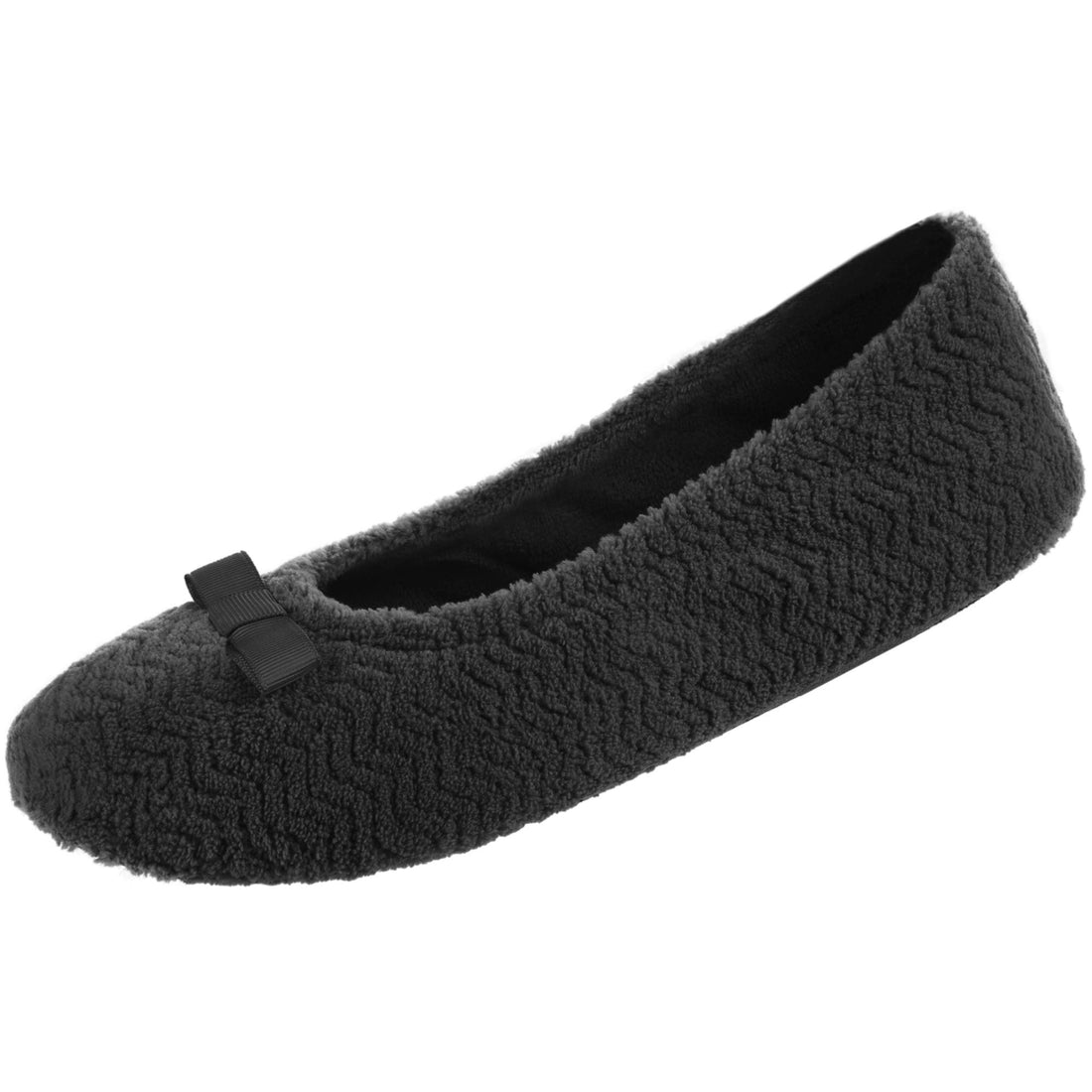 Black Chevron Ballet Flat with Moisture-Wicking Suede Sole for Comfort.