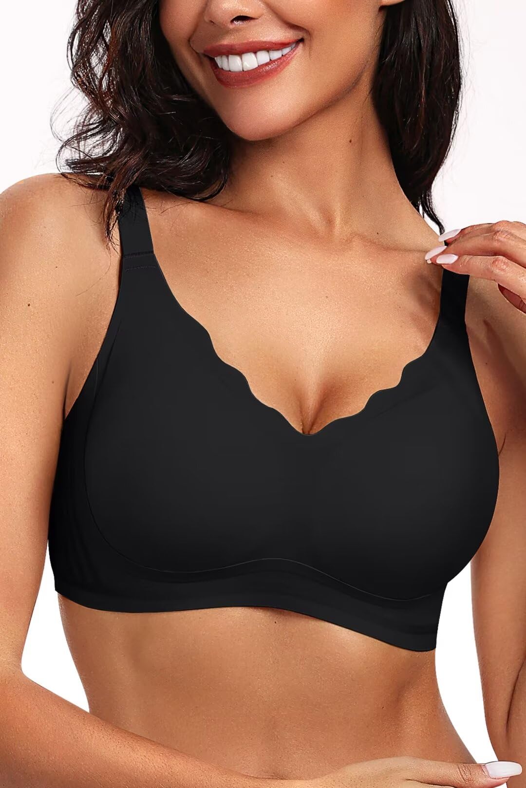 Vertvie Women's Seamless Bras No Underwire Scalloped Push Up Bras Soft Wireless Comfort Bralettes Full Coverage ...