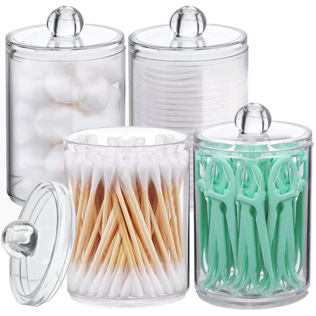 Qtip Holder Dispenser Product Description in 10 Words Four pack clear acrylic Qtip holder ...