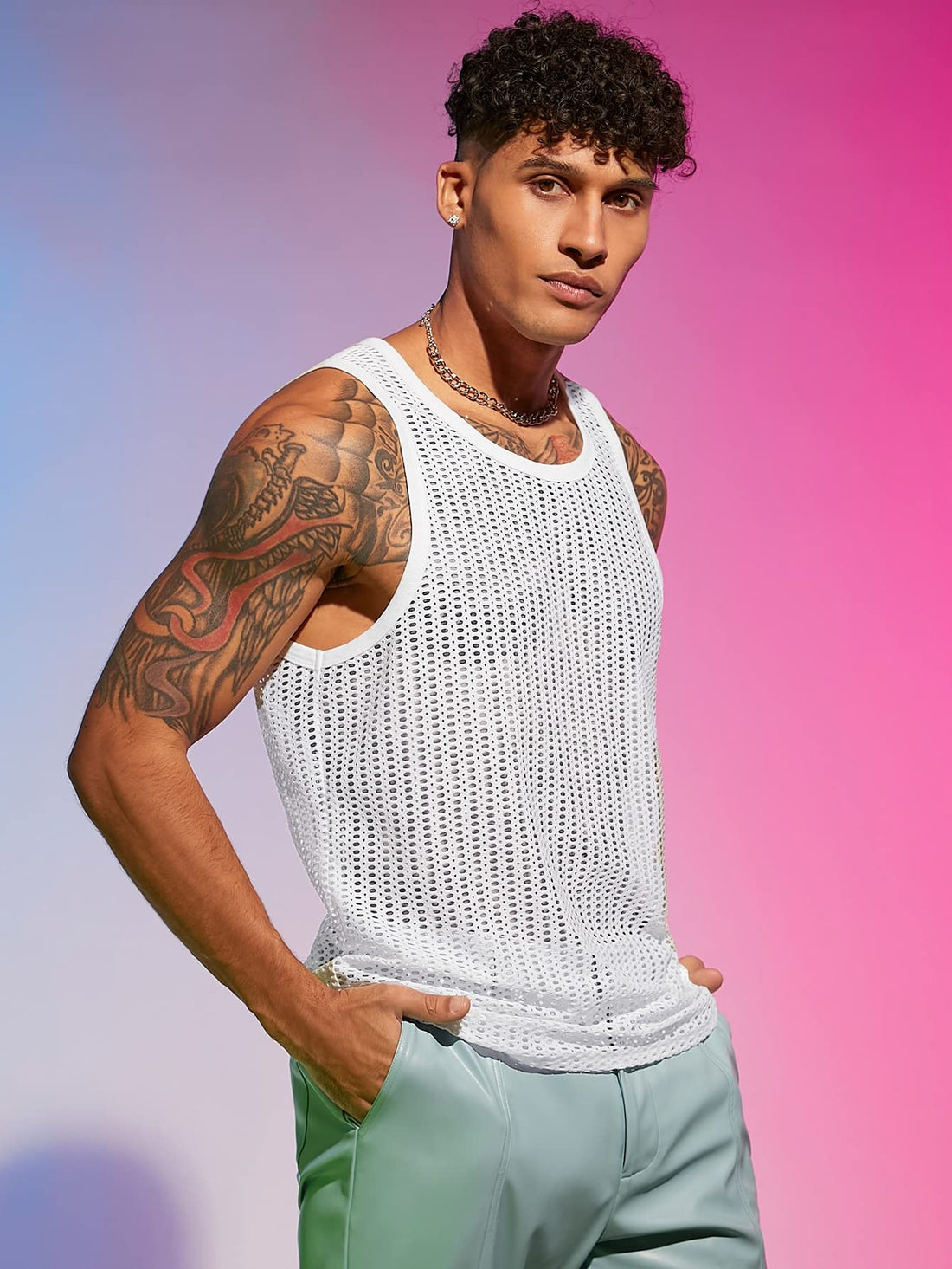 Men's Casual Crochet Knit Top