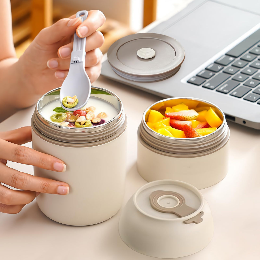 Stainless Steel Portable Breakfast Cup for Oatmeal, Soya, and Soup.