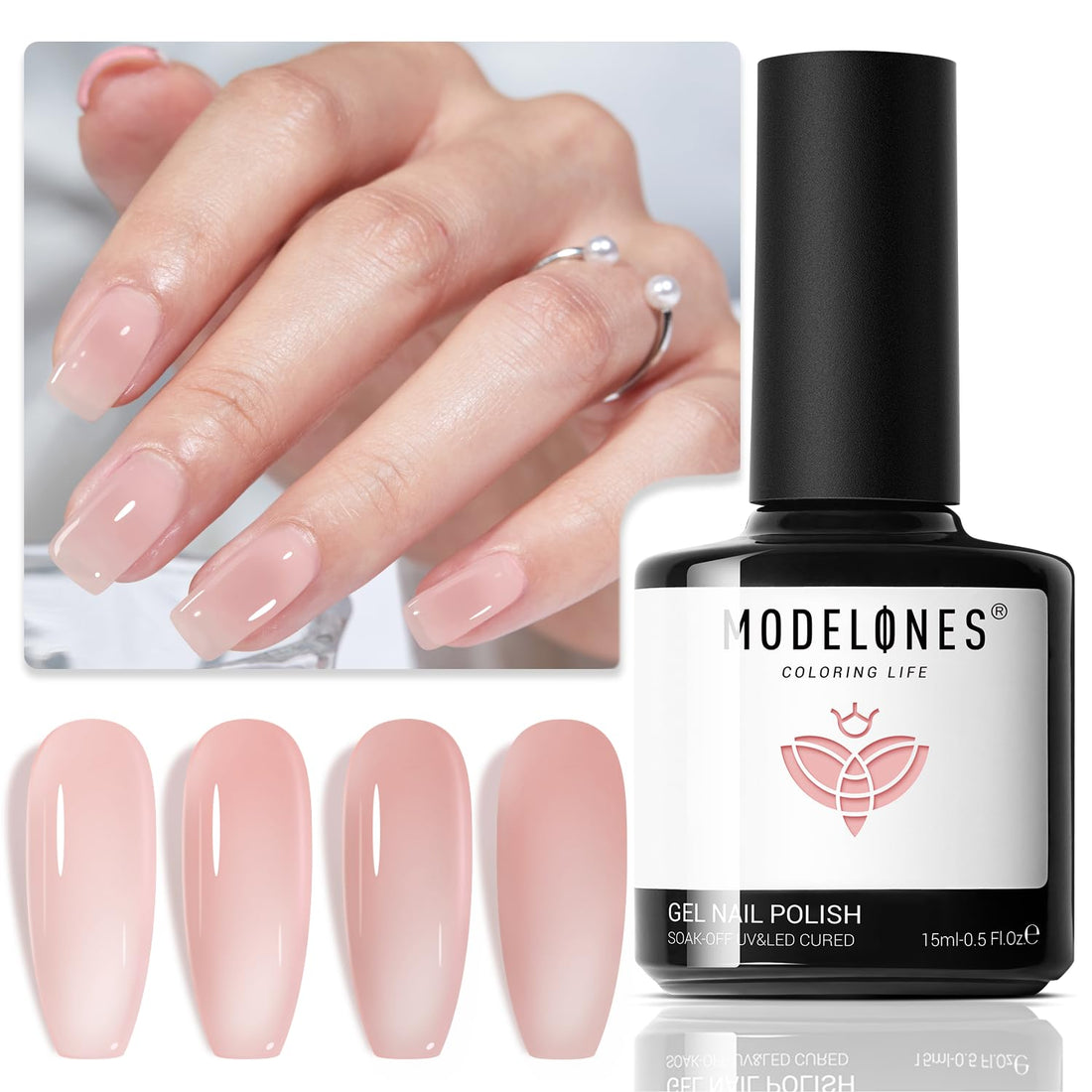 Soft, sheer gel nail polish for natural, non-yellowing nail color.