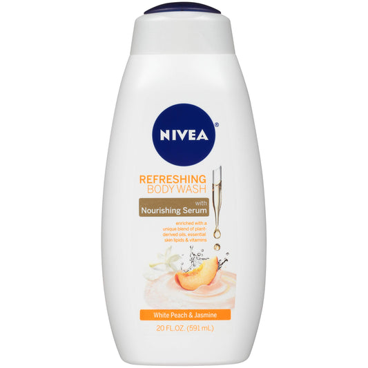 NIVEA Refreshing White Peach and Jasmine Body Wash, Scented Body Wash with Nourishing Serum, ...