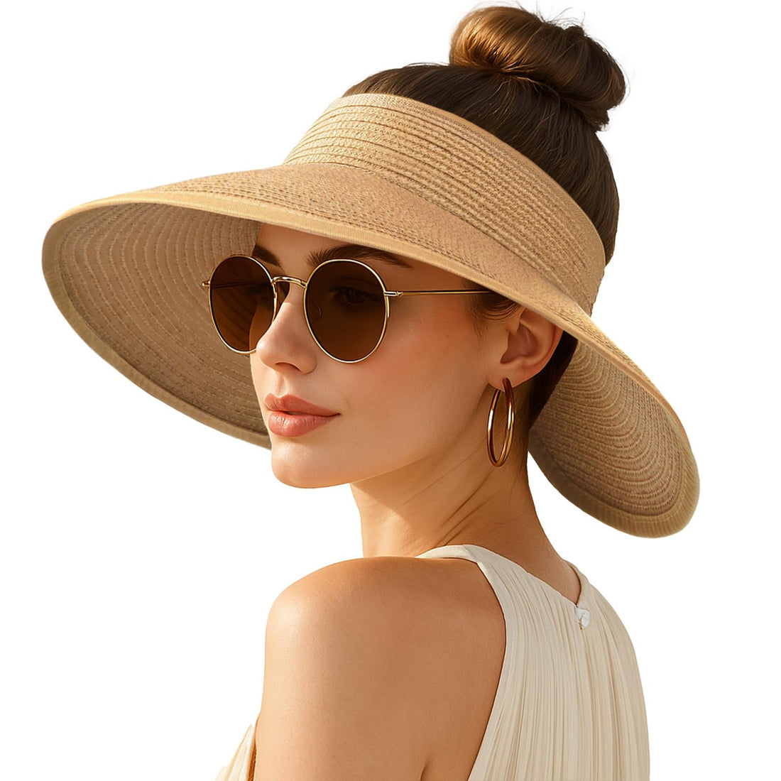 Women's Wide Brim Foldable Straw Sun Visor Hats