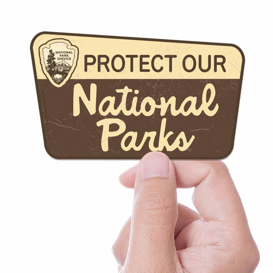 Protect Our National Parks: Classic Sticker for Outdoor Enthusiasts and Hikers.