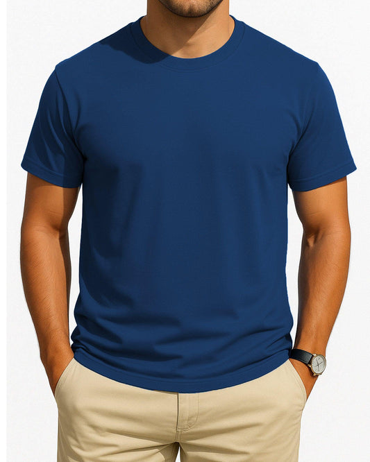 Navy Blue Casual Crew Neck T-Shirts for Men