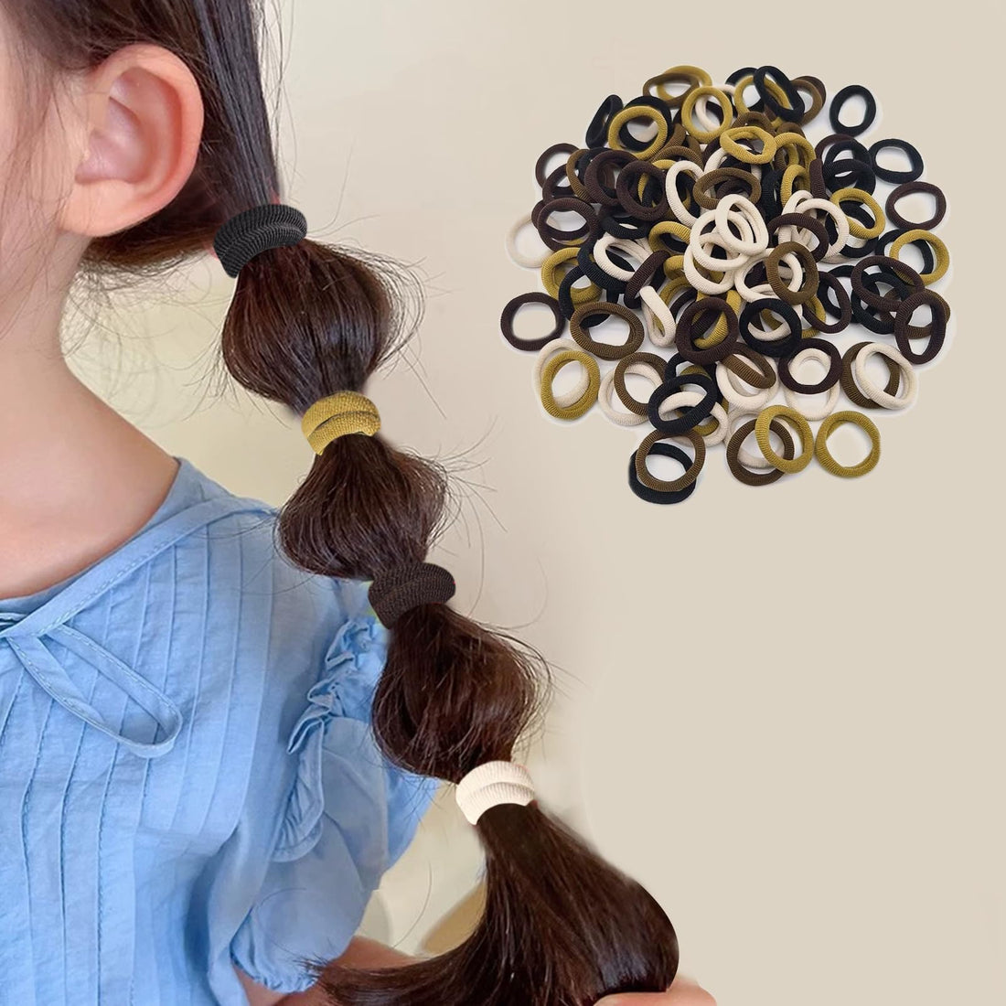 Tiny elastic bands for ponytails and hairstyles without creasing hair.