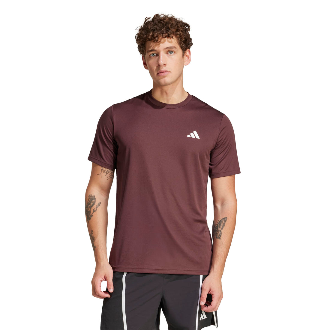 Adidas Men's Train Essentials T-Shirt in Vibrant Aurora Ruby White.