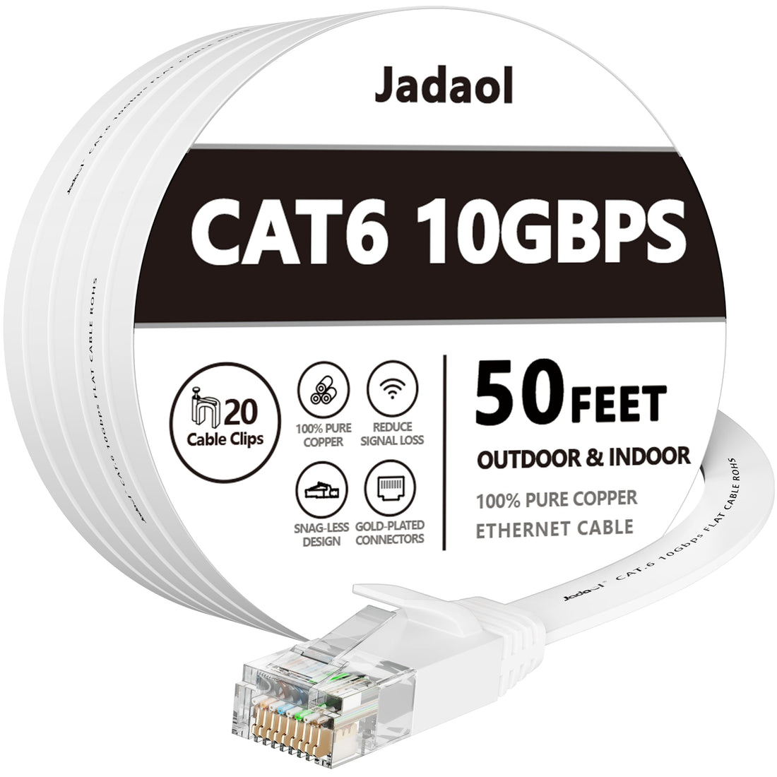 Jadaol Cat 6 Ethernet Cable 50 ft, Outdoor⁘Indoor 10Gbps Support Cat8 Cat7 Network, Flat Fast Spee...