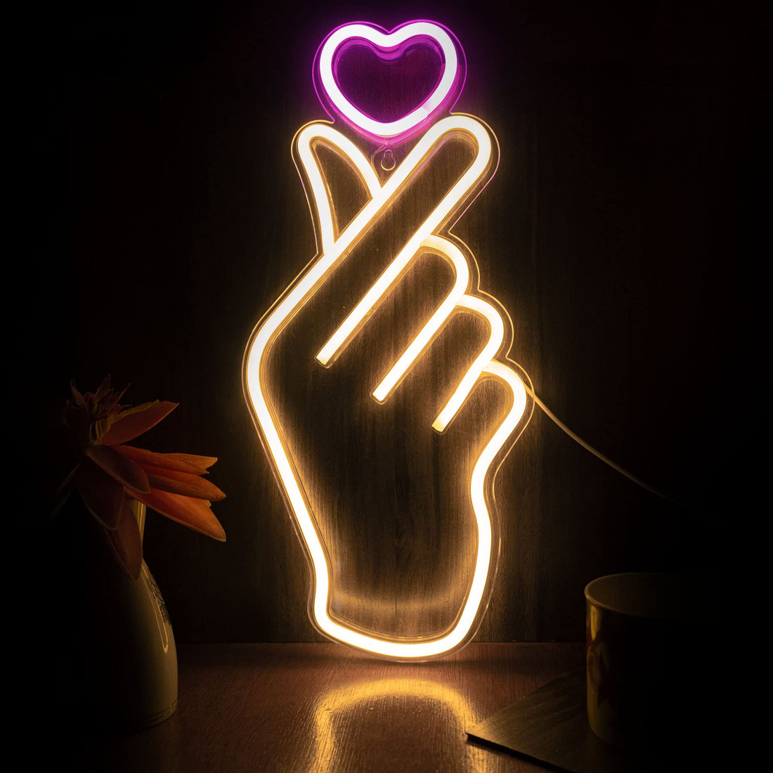 Unique Finger Heart Neon Sign for K-pop and K-drama Fans.