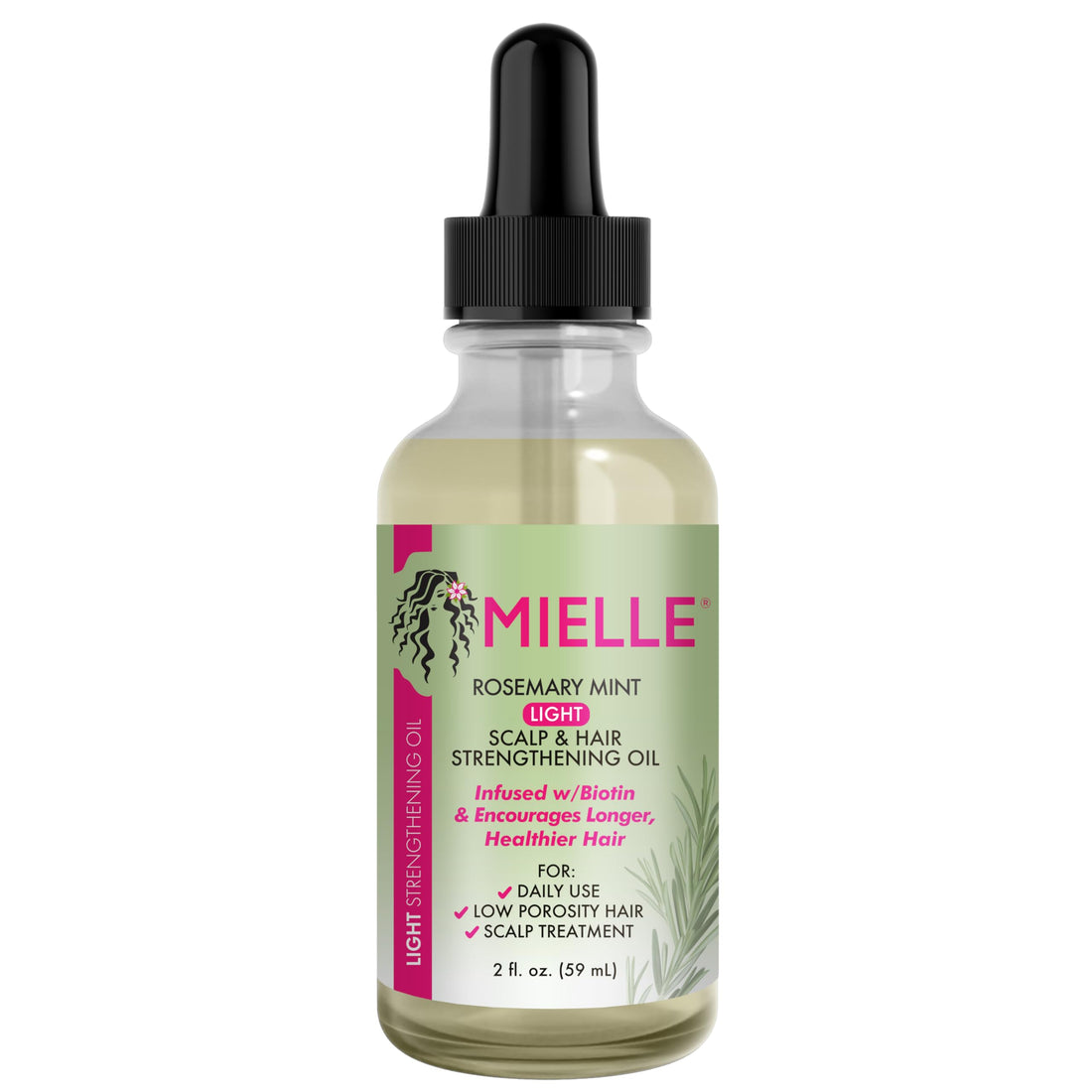 Mielle Organics Rosemary Mint Light Scalp ⁘ Hair Strengthening Oil, 2 Ounce.