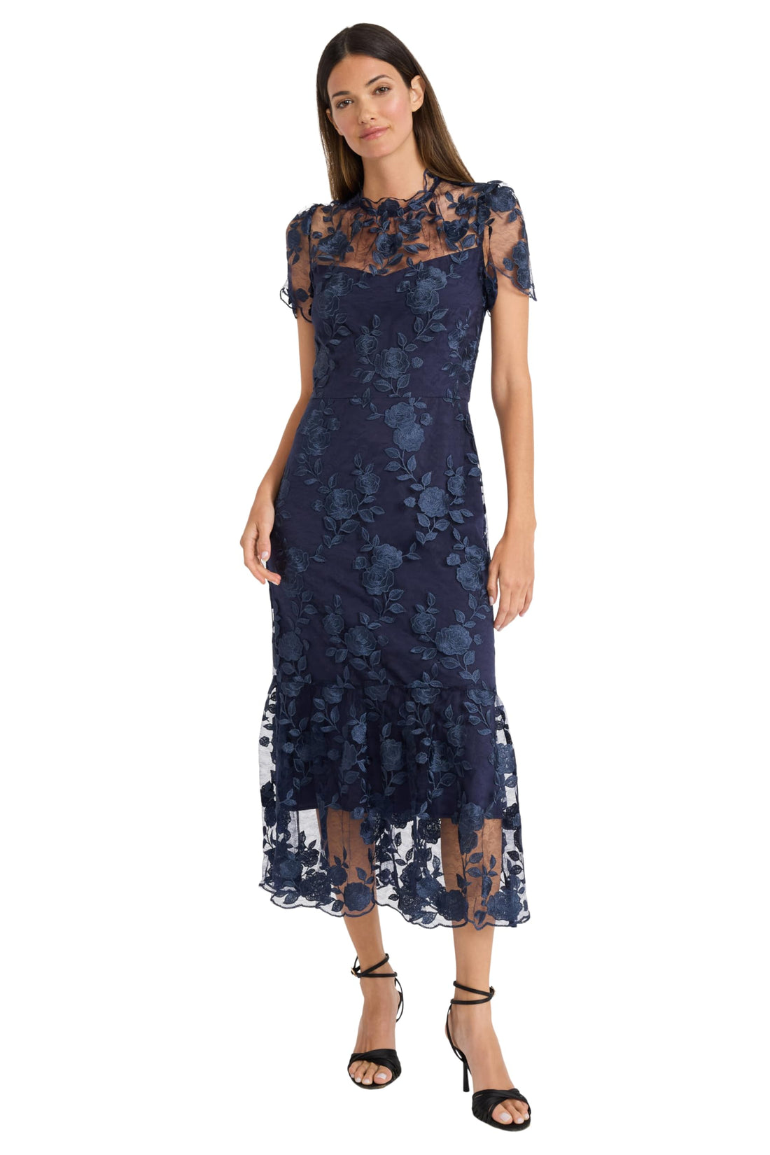 Maggy London Floral Embroidered Midi Dress for Women - Perfect for Summer Cocktail or Wedding Gues...