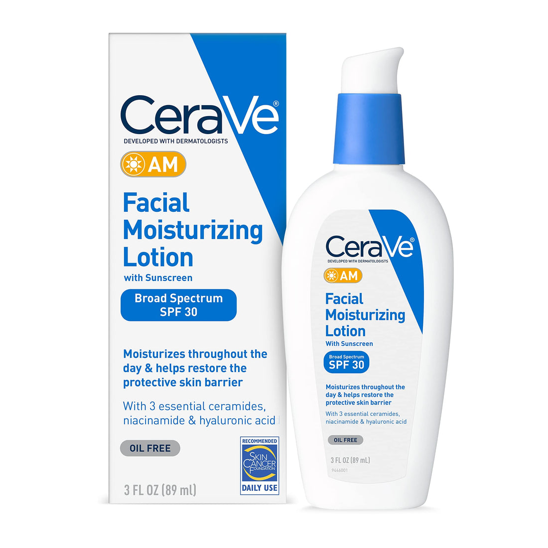 CeraVe AM Facial Moisturizing Lotion with SPF 30 | Oil-Free Face Moisturizer with SPF | Formulated...