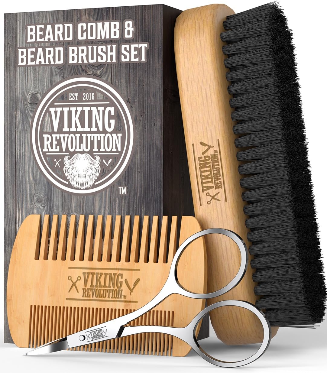 Natural Boar Bristle Brush and Wooden Comb for Men Grooming.