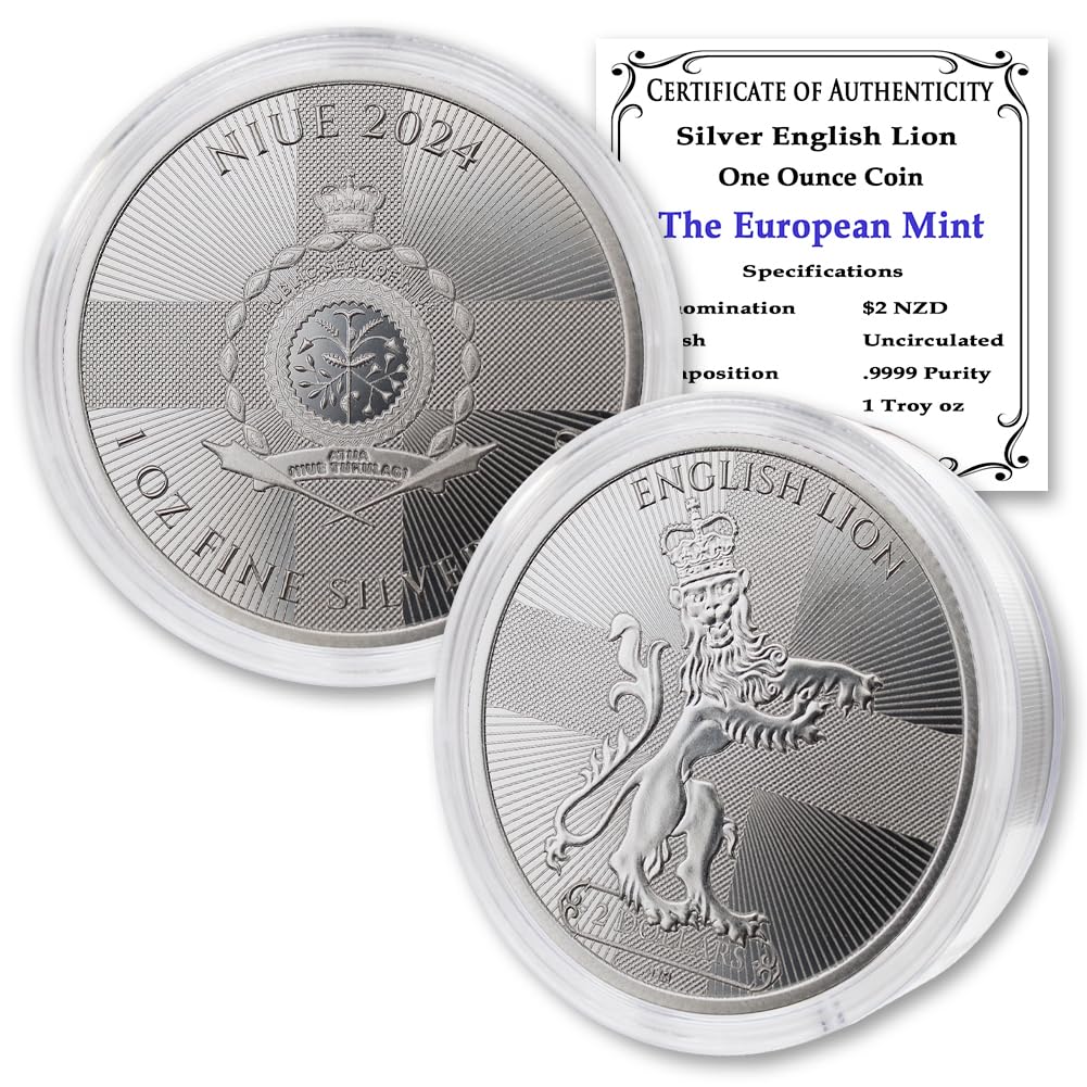 2024-1 oz Niue Silver Heraldic Series: English Lion Coin Brilliant Uncirculated (in Capsule)