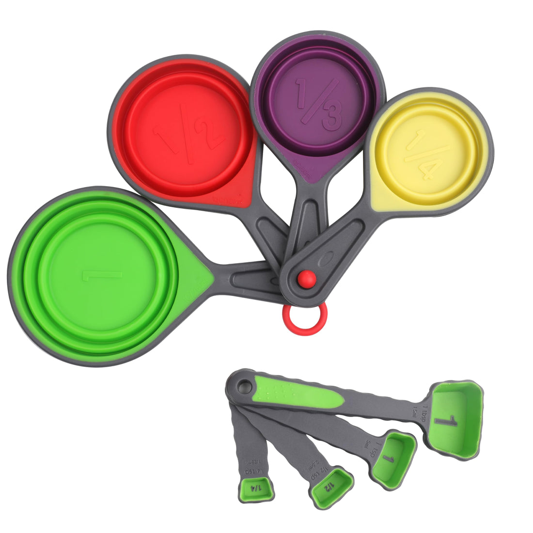 Collapsible Silicone Measuring Cups and Spoons Set for Kitchen and Camping