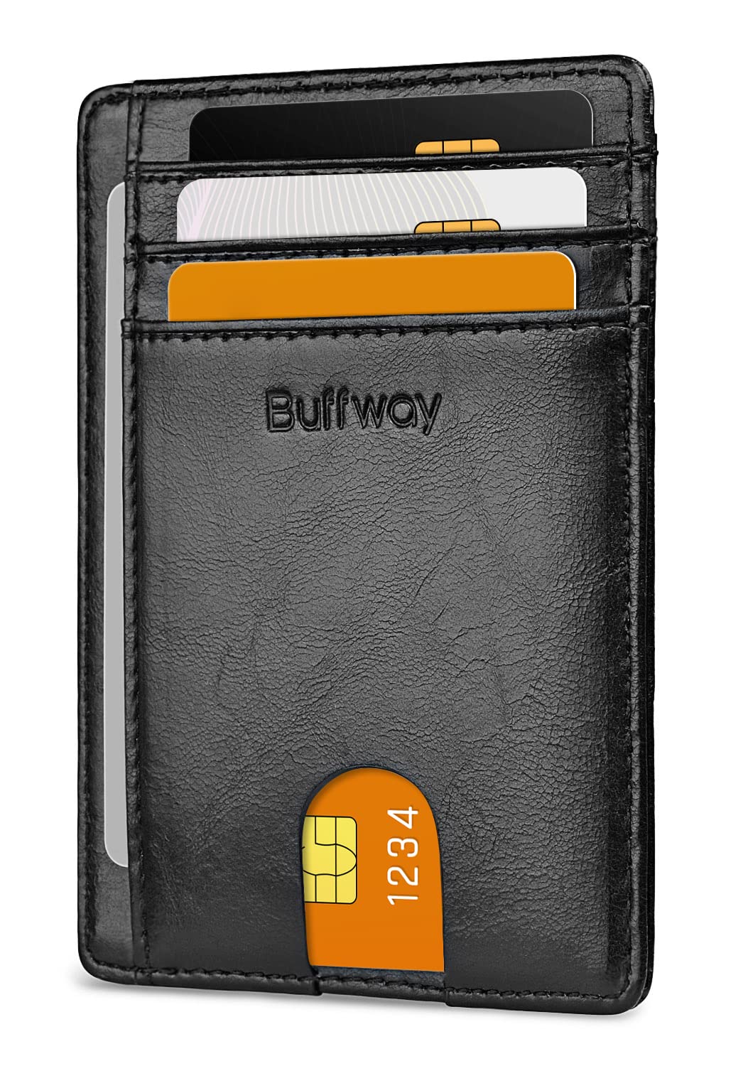 Buffway Slim Minimalist Front Pocket RFID Blocking Leather Wallets for Men and Women.