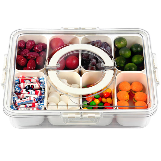 Portable Snackle Box Container, Divided Serving Tray with Lid and Handle, 8 Compartment Snack Platters for Candy, ...