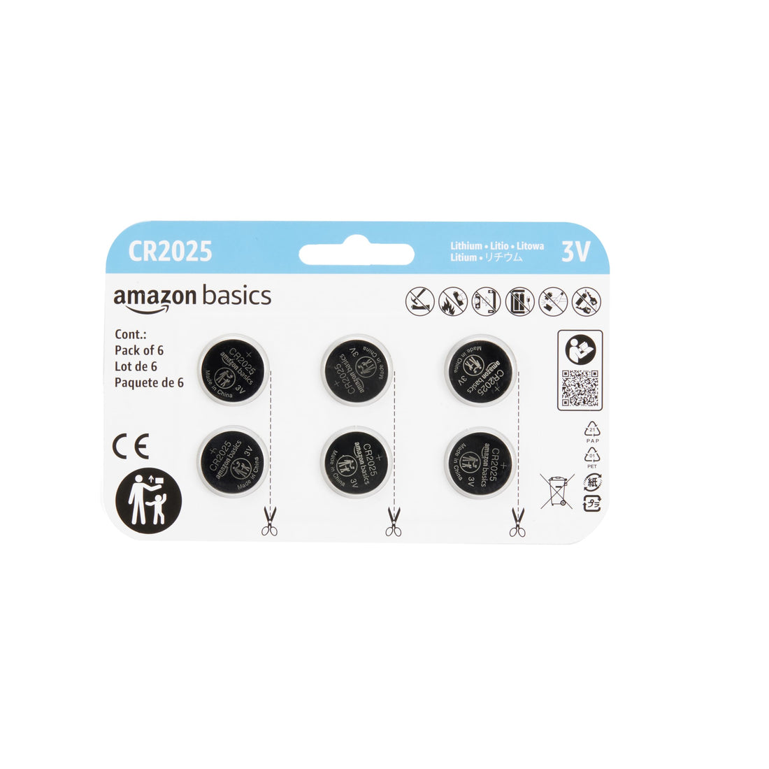 Amazon Basics CR2025 Lithium Coin Cell Batteries - 6-Pack
