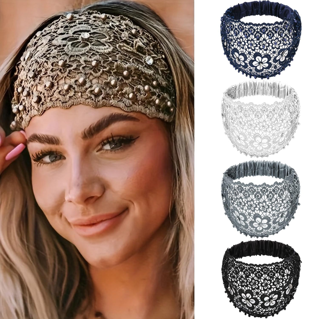 Boho Chic Floral Pearl Lace Headband for Women Hair Accessory