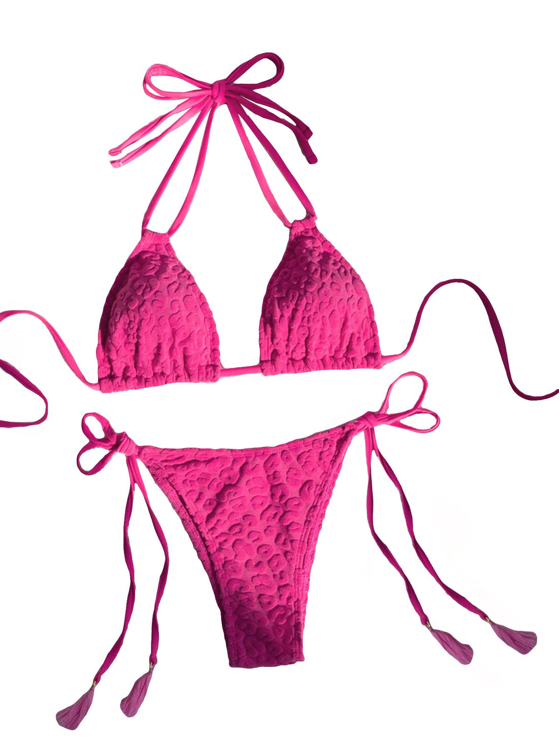 Summer Beach Halter Triangle Tie Side Bikini Set in Hot Pink Size Large