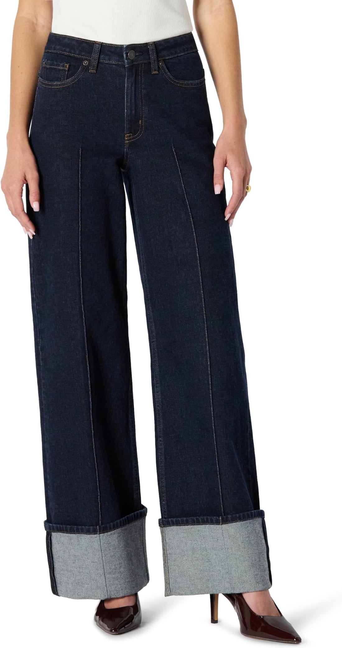 Amazon Essentials Women's High-Rise Wide Leg Cuffed Jean
